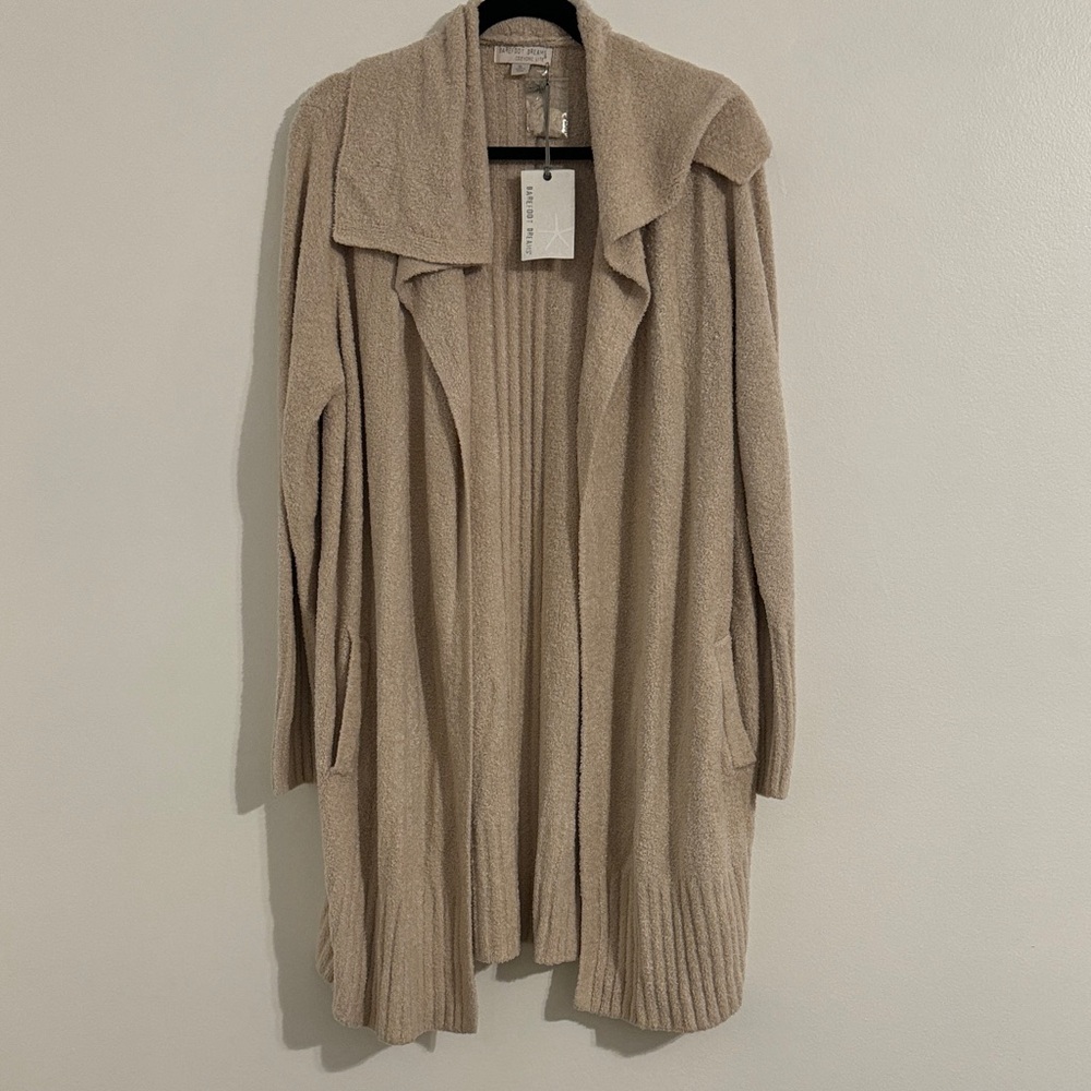 NWT Barefoot Dreams Cozy Chic Lite Textured Shawl Cardigan in Stone - Size XL